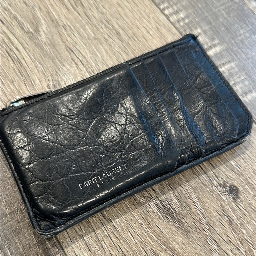 Saint Laurent Black Leather zippered small wallet card Holder